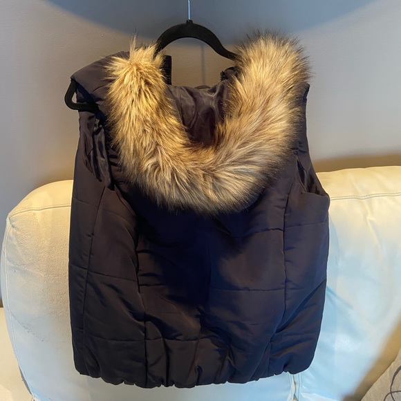 Fur hoodie sleeveless jacket Navy - size XL petite - Picture 6 of 9